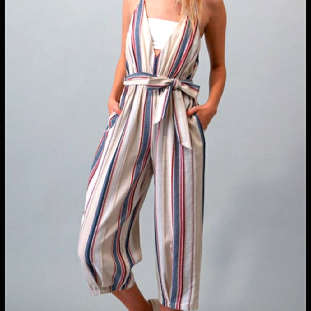 Hashttag In Trend Striped Jumpsuit XS NWT